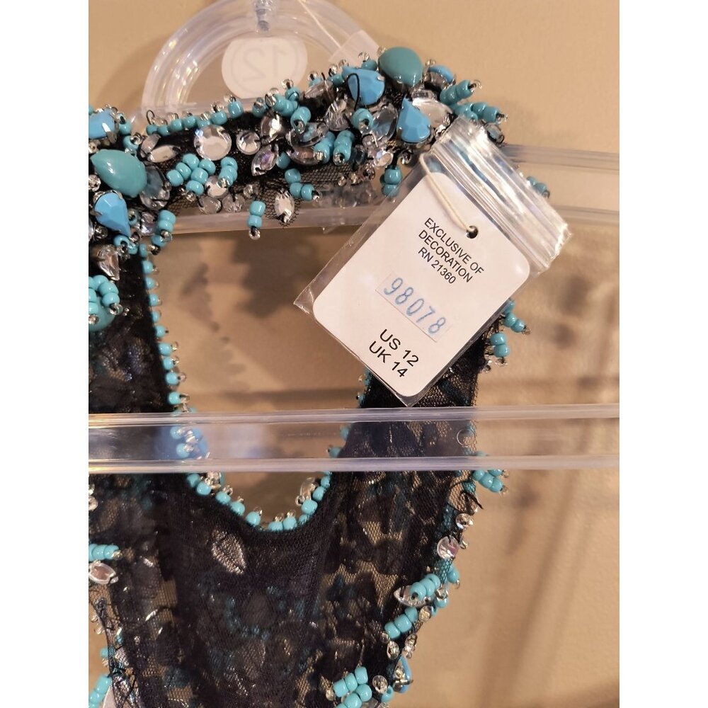 Morilee Black Strapless Mermaid Gown W/ Turquoise & Rhinestone Neckpiece 12 - Picture 5 of 10